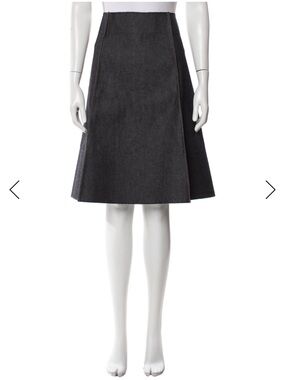 Tory Burch Dark Gray A-Line Denim Skirt with Contrast Topstitching